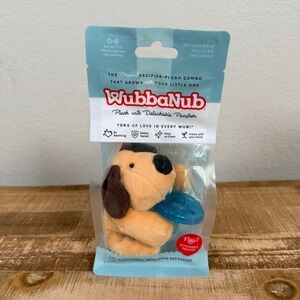 WubbaNub Plush Detachable Pacifier Baby 0-6M Tan Brown Dog Blue Binky NIB